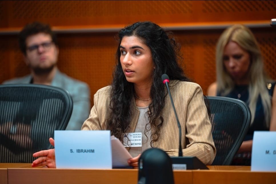Sophia Ibrahim speaking at a European Parliament roundtable
